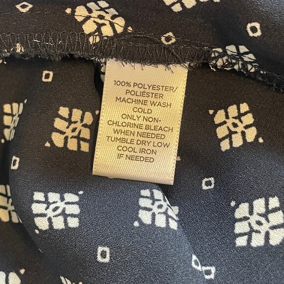 LOFT Mixed Print Popover Top Womens Small Navy Ivory Long Sleeve Peasant Blouse - Picture 7 of 9